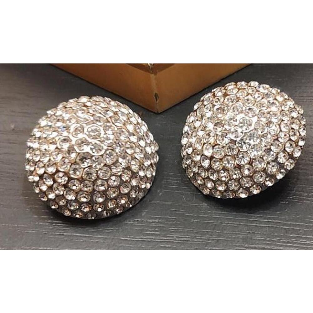 JARIN DOMED Clip on Earrings Swarovski Crystals Vintage Made in‎ the USA